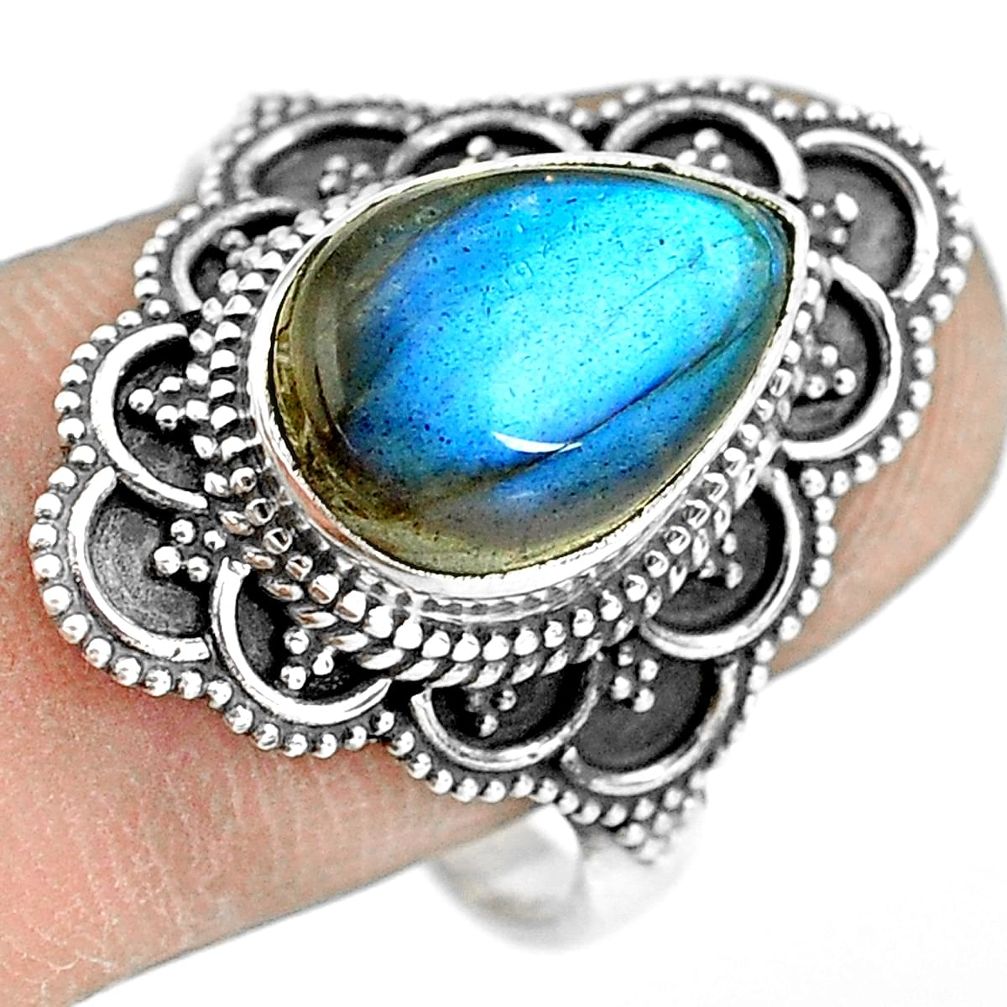 6.58cts natural blue labradorite 925 silver solitaire ring size 9.5 p77283