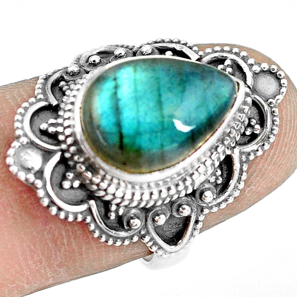 6.31cts natural blue labradorite 925 silver solitaire ring size 6.5 p77288