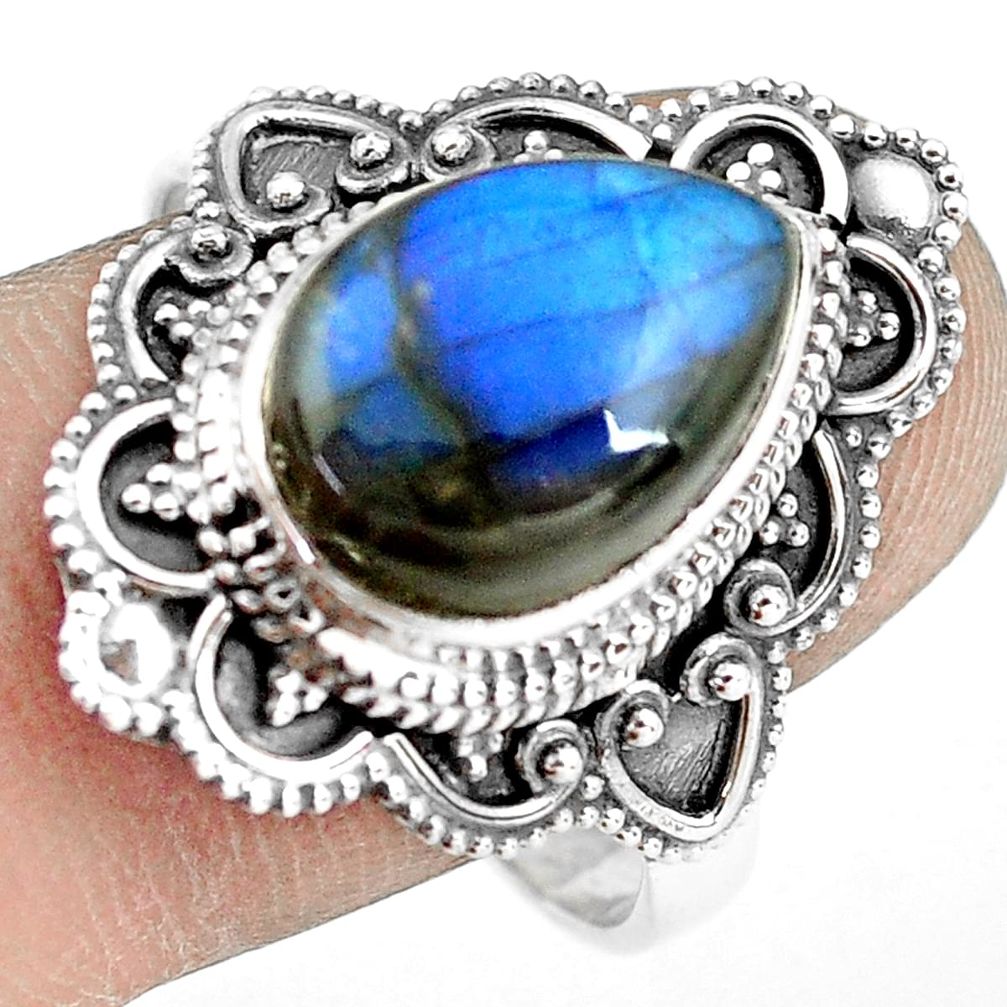 6.48cts natural blue labradorite 925 silver solitaire ring size 10.5 p77297