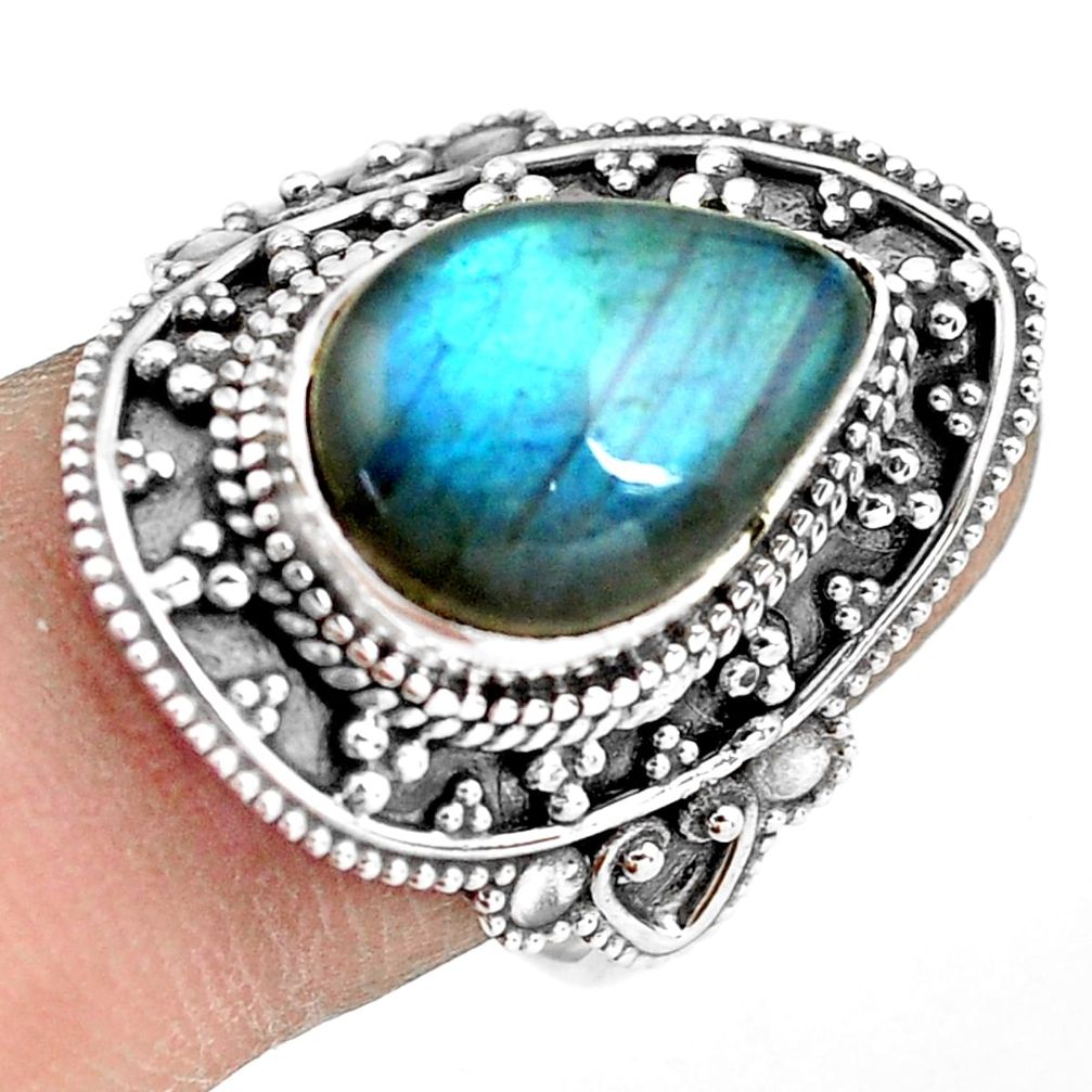 6.89cts natural blue labradorite 925 silver solitaire ring size 8.5 p77299