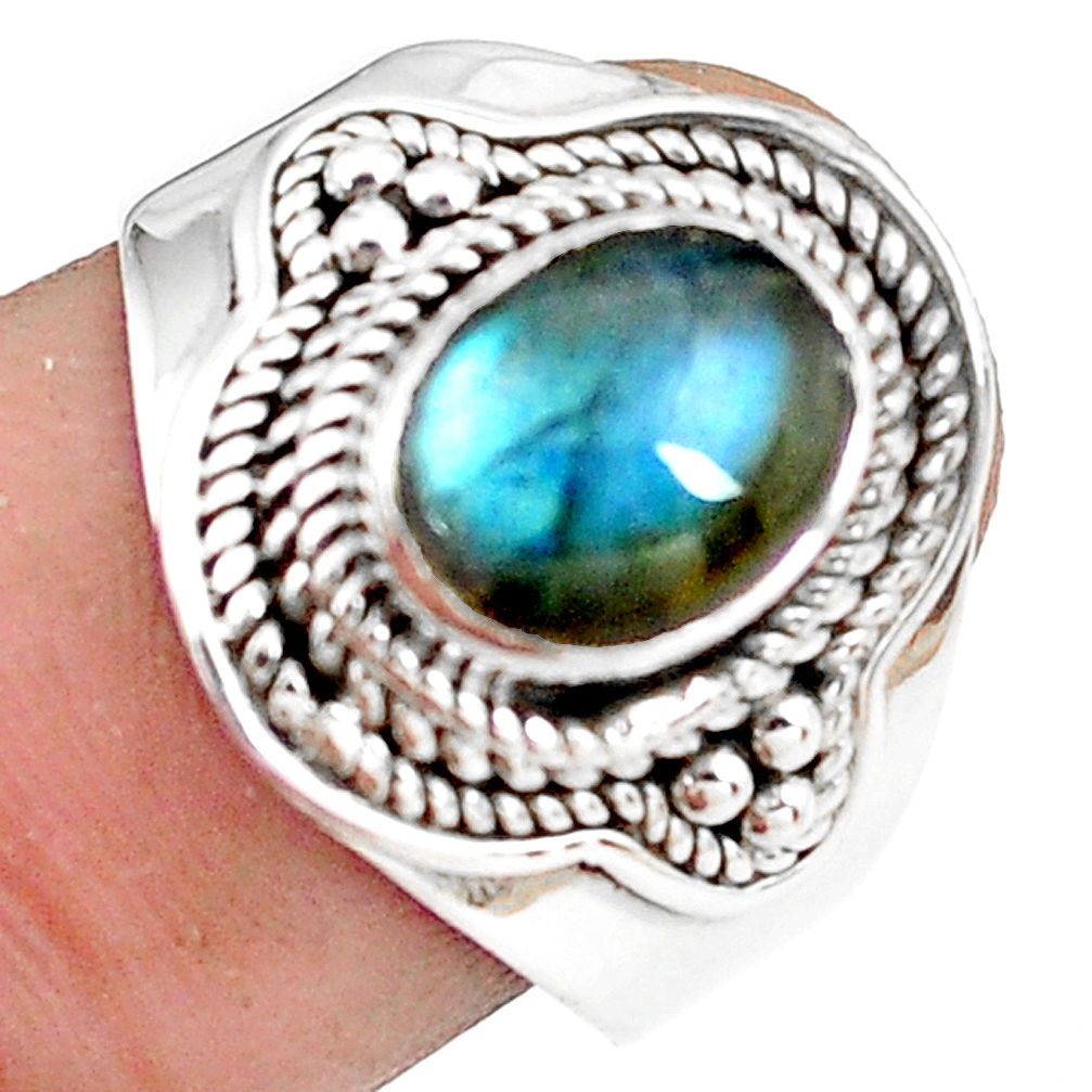 3.29cts natural blue labradorite 925 silver solitaire ring size 8.5 p78761