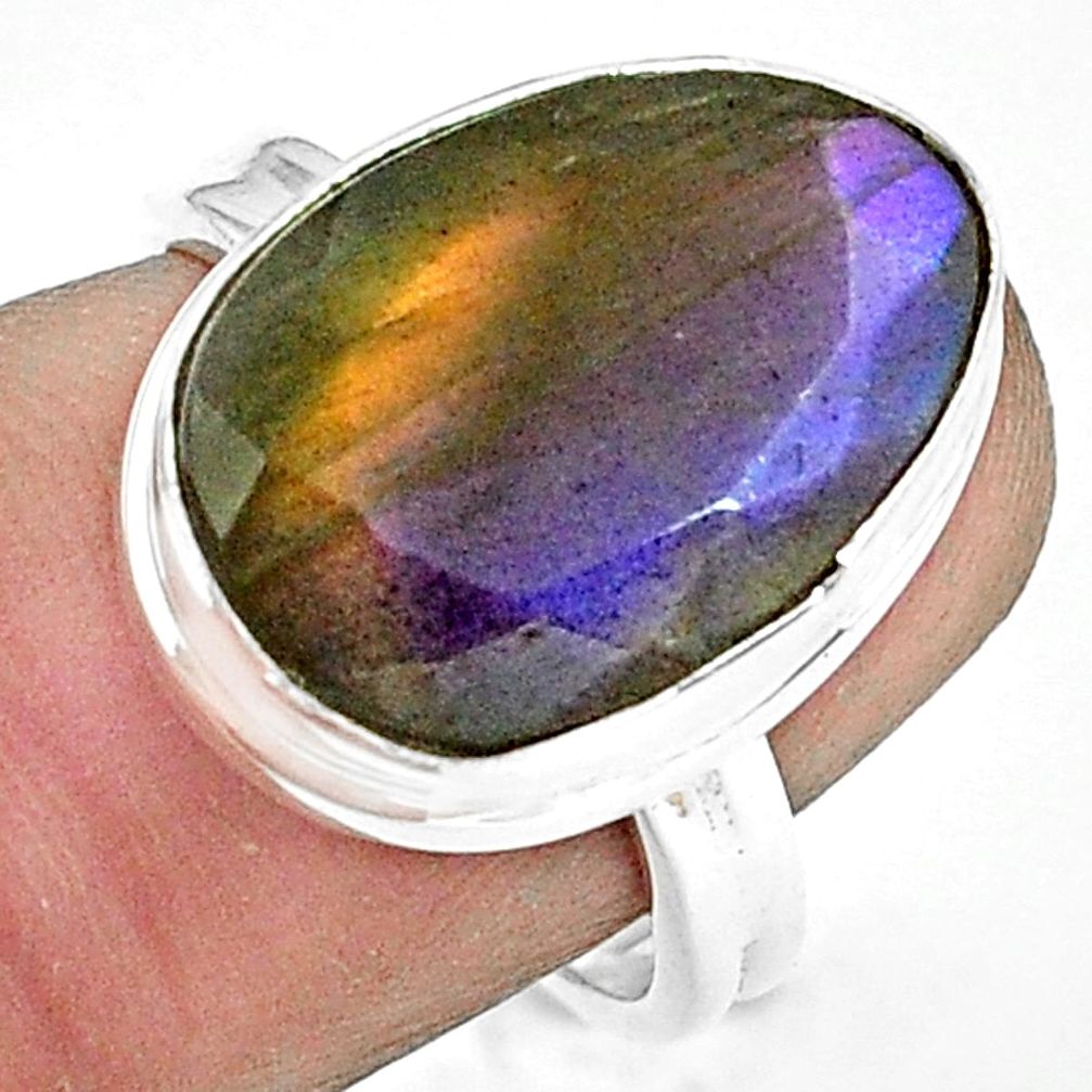 11.19cts natural blue labradorite 925 silver solitaire ring size 7.5 p79012