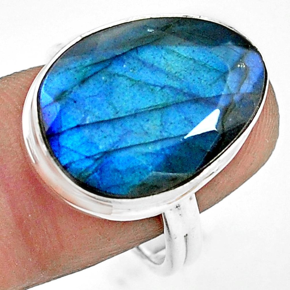 15.44cts natural blue labradorite 925 silver solitaire ring size 9 p79017