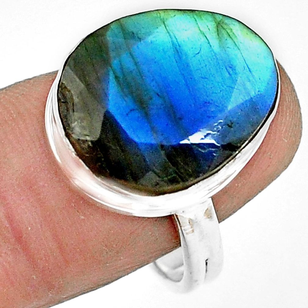12.29cts natural blue labradorite 925 silver solitaire ring size 8.5 p79019