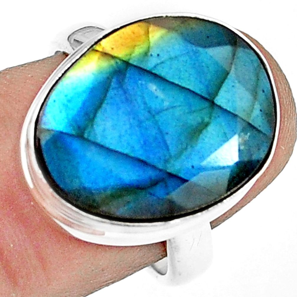 13.26cts natural blue labradorite 925 silver solitaire ring size 7.5 p79020