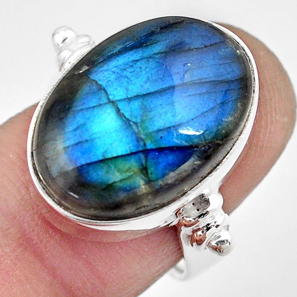 14.12cts natural blue labradorite 925 silver solitaire ring size 6.5 p86727