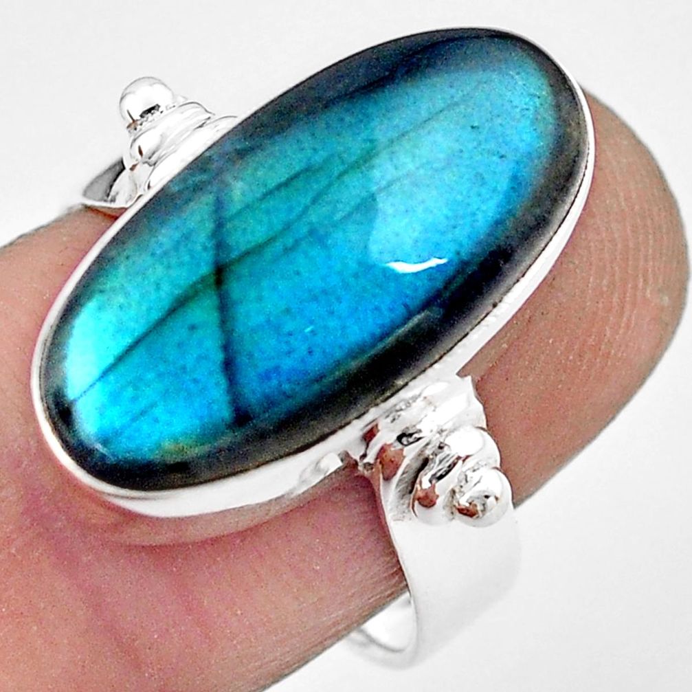 9.39cts natural blue labradorite 925 silver solitaire ring size 7.5 p86729