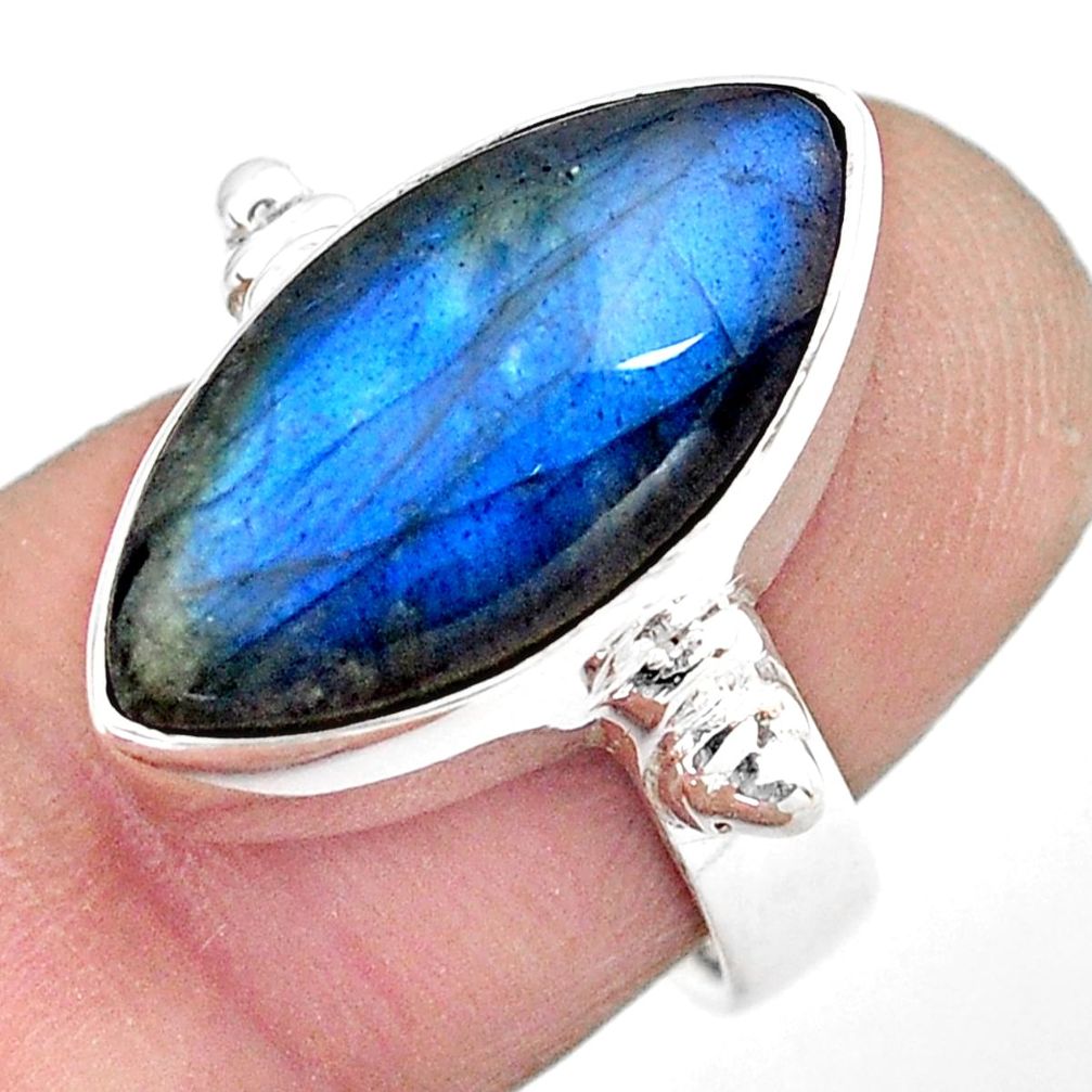 11.46cts natural blue labradorite 925 silver solitaire ring size 6.5 p86730