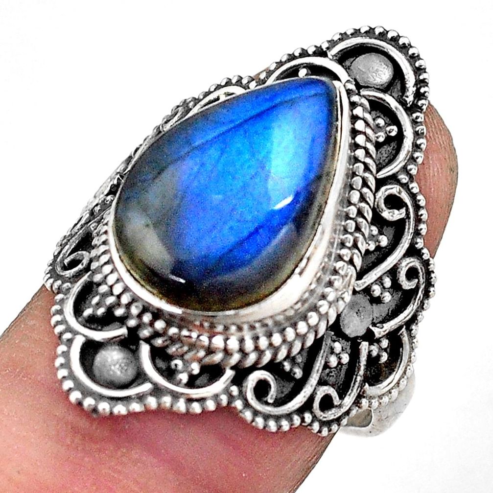 7.03cts natural blue labradorite 925 silver solitaire ring size 7.5 p88292
