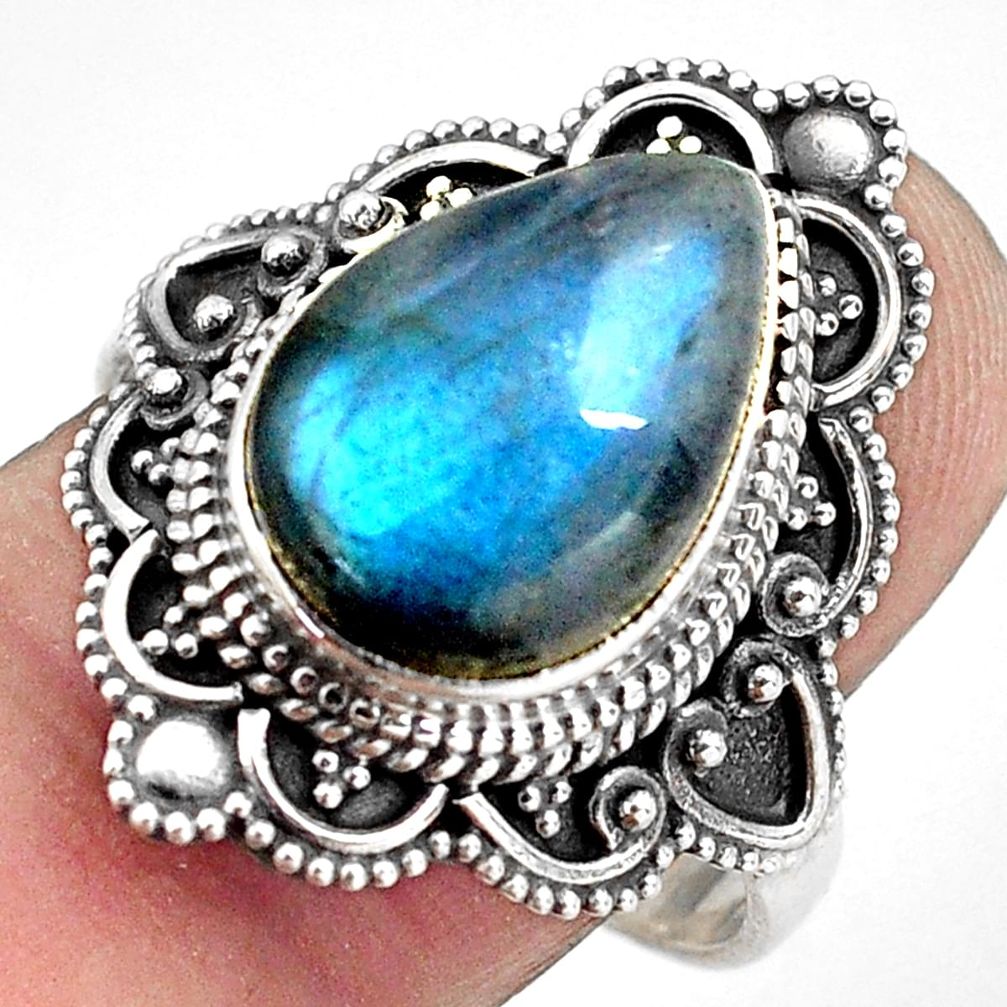 6.63cts natural blue labradorite 925 silver solitaire ring size 9.5 p88307