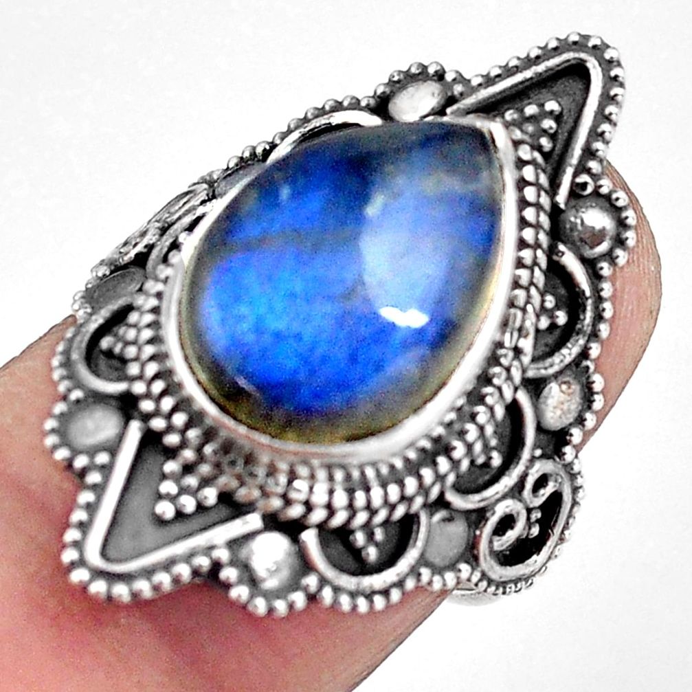 6.48cts natural blue labradorite 925 silver solitaire ring size 6.5 p88310