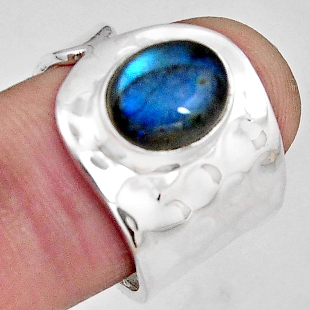 4.16cts natural blue labradorite 925 silver solitaire ring size 7.5 p89463