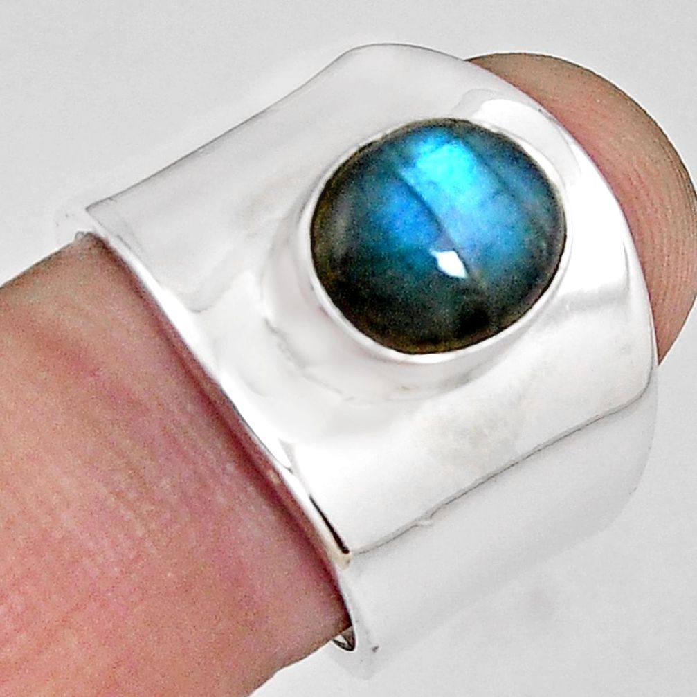 4.71cts natural blue labradorite 925 silver solitaire ring size 7.5 p89470