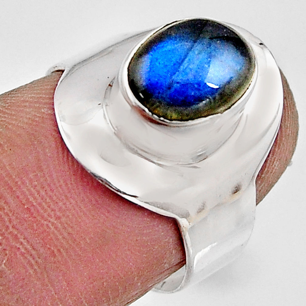 3.51cts natural blue labradorite 925 silver solitaire ring size 6.5 p91111