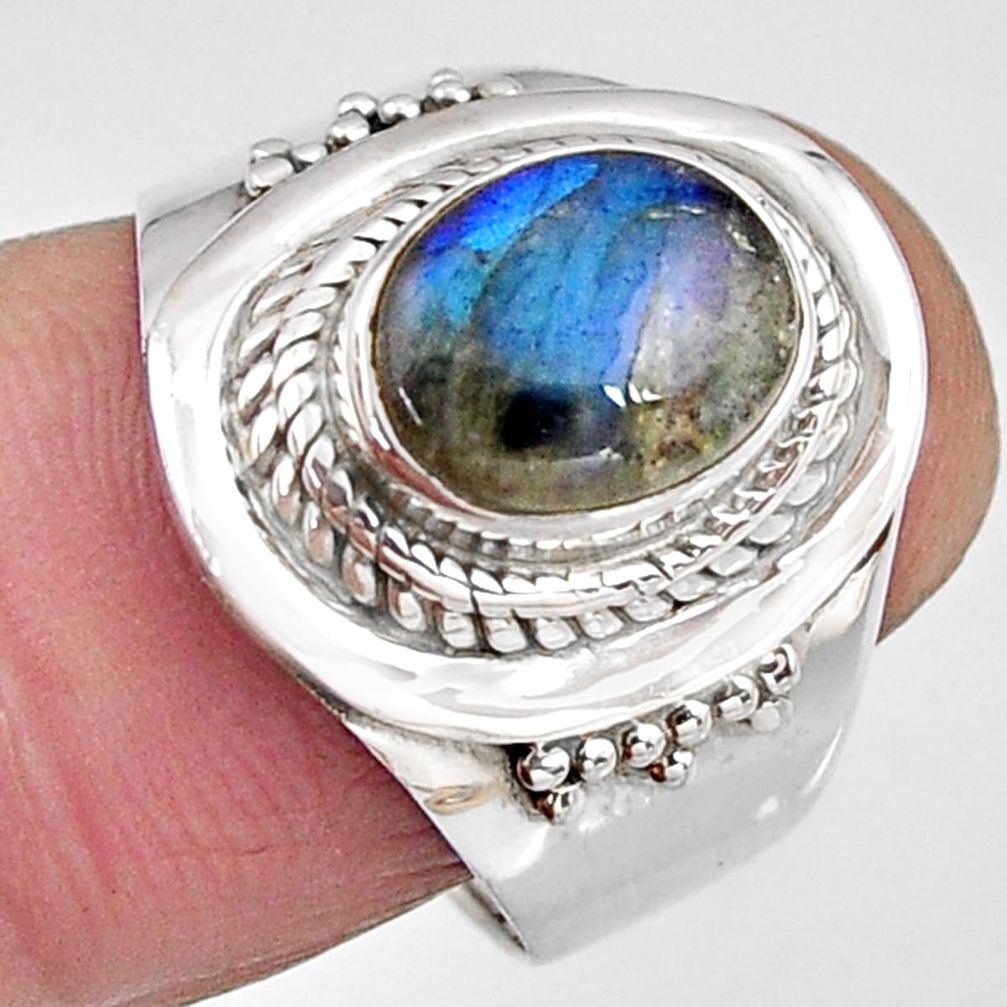 3.29cts natural blue labradorite 925 silver solitaire ring size 7.5 p91218
