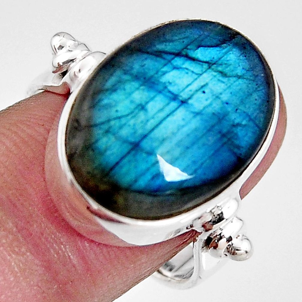 13.71cts natural blue labradorite 925 silver solitaire ring size 6 p92306