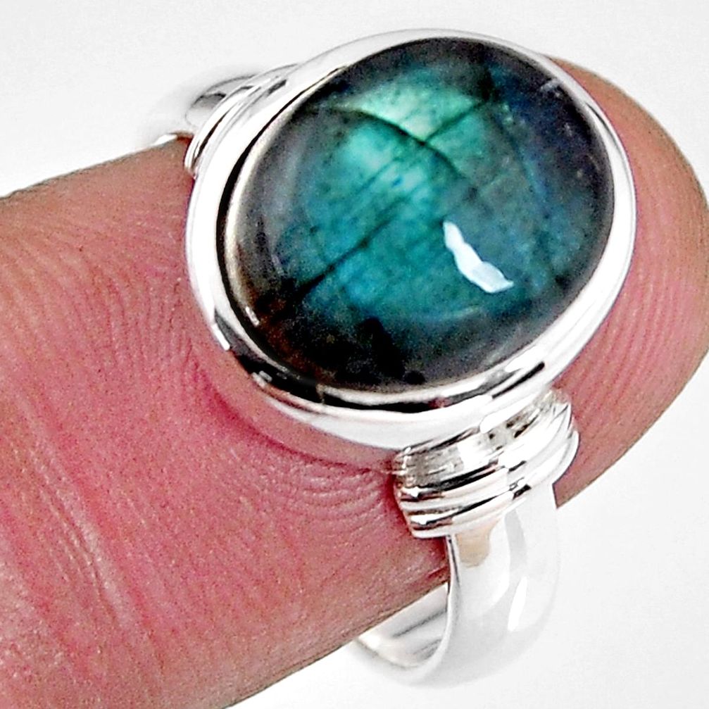 5.41cts natural blue labradorite 925 silver solitaire ring size 7.5 p92309