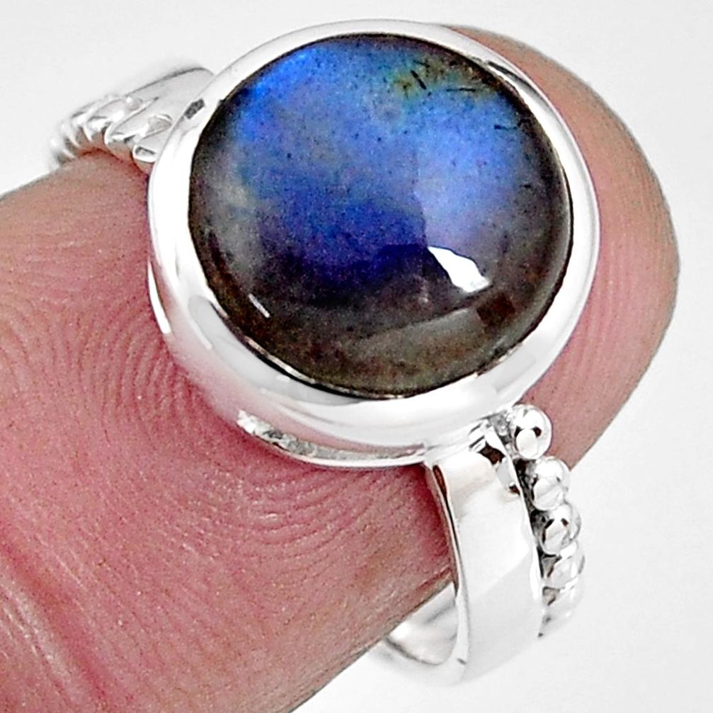 4.71cts natural blue labradorite 925 silver solitaire ring size 6.5 p92334