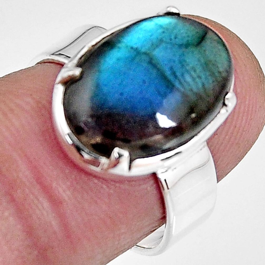 6.01cts natural blue labradorite 925 silver solitaire ring size 6.5 p92360