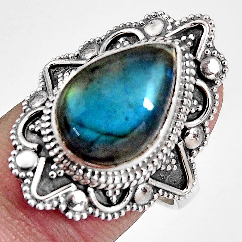 6.62cts natural blue labradorite 925 silver solitaire ring size 7.5 p92361