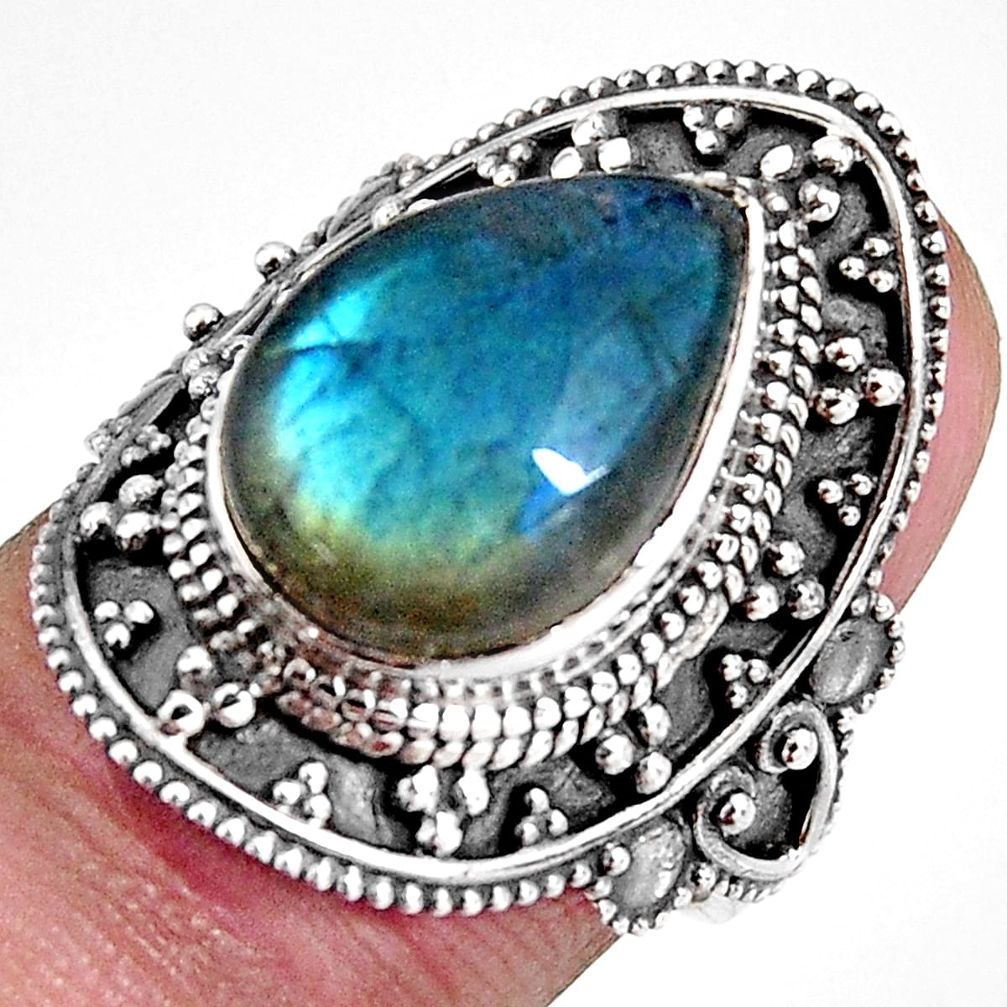 6.41cts natural blue labradorite 925 silver solitaire ring size 6.5 p92362