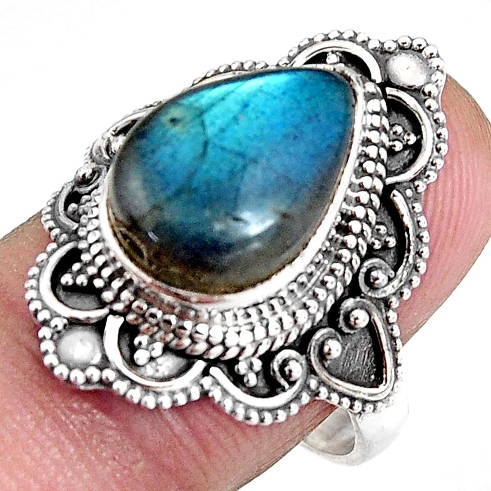 6.83cts natural blue labradorite 925 silver solitaire ring size 8.5 p92365
