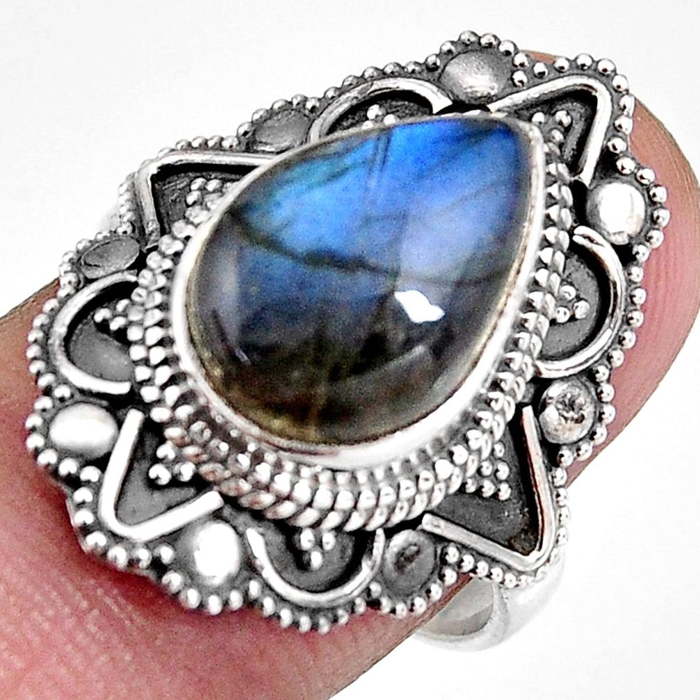 6.48cts natural blue labradorite 925 silver solitaire ring size 7.5 p92367