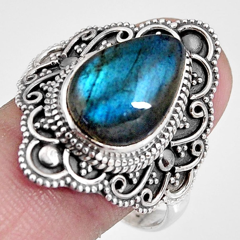 6.89cts natural blue labradorite 925 silver solitaire ring size 11 p92368