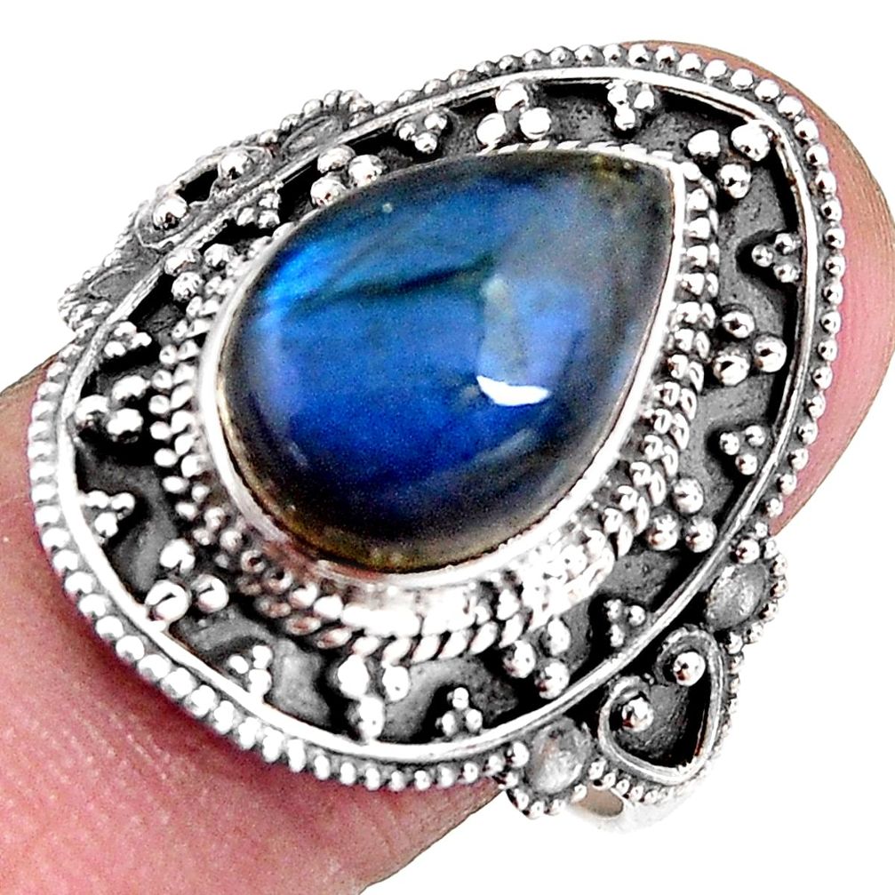 7.13cts natural blue labradorite 925 silver solitaire ring size 10.5 p92372