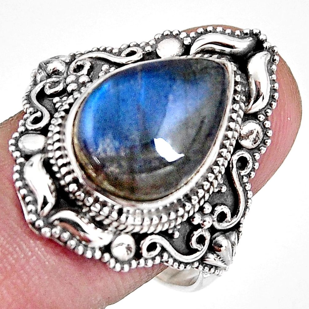 6.63cts natural blue labradorite 925 silver solitaire ring size 10 p92379