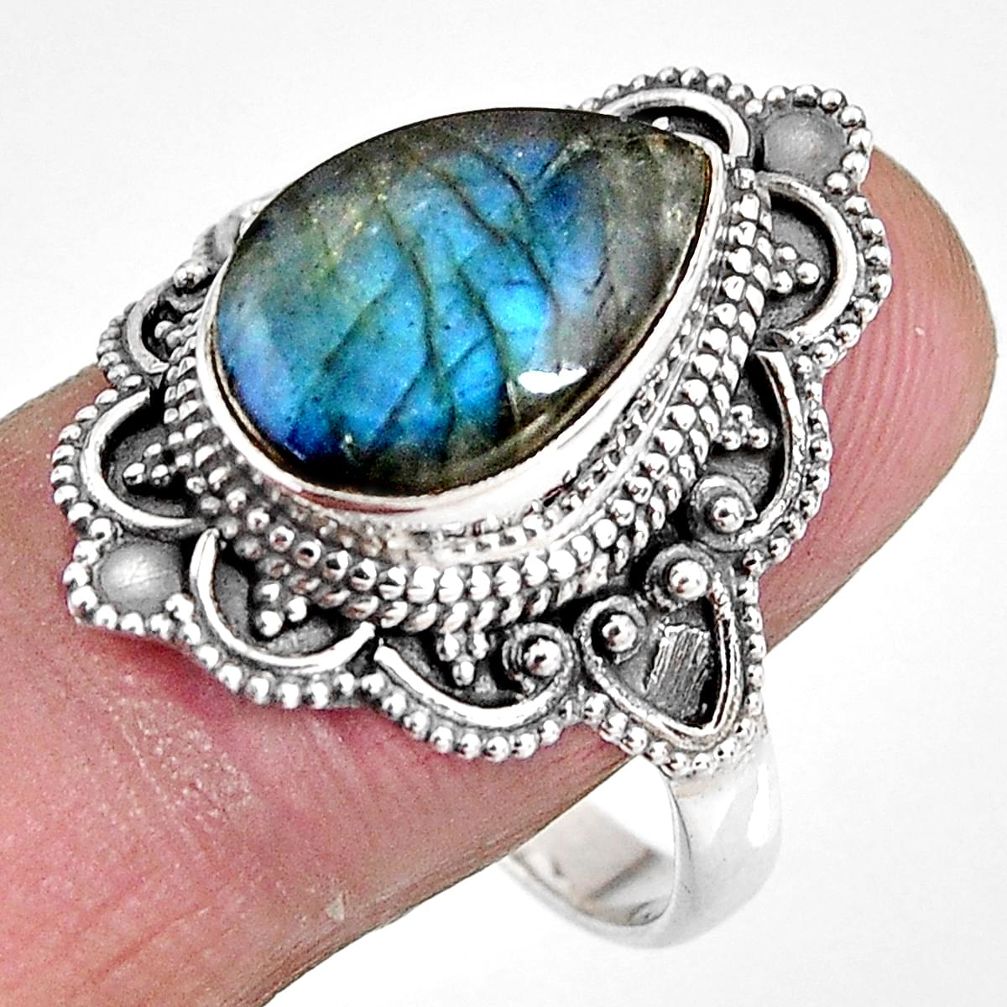 6.83cts natural blue labradorite 925 silver solitaire ring size 10.5 p92380