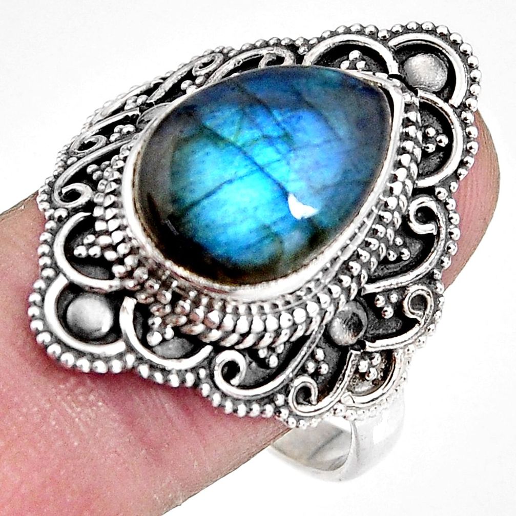 7.13cts natural blue labradorite 925 silver solitaire ring size 10.5 p92384