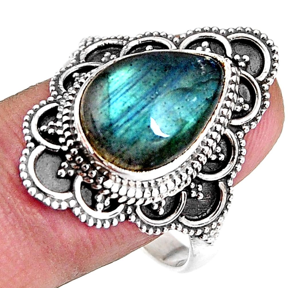 6.46cts natural blue labradorite 925 silver solitaire ring size 10.5 p92610