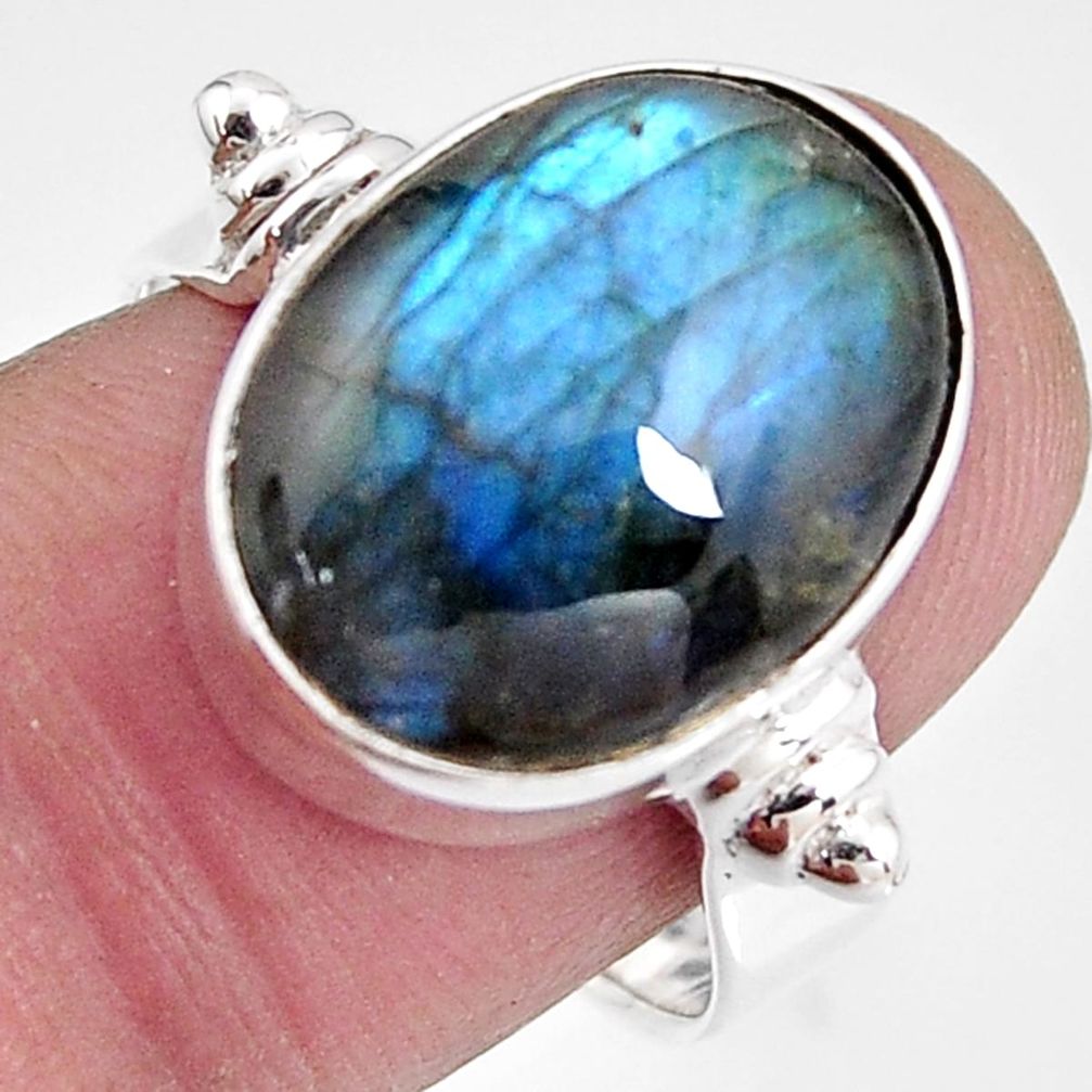 9.63cts natural blue labradorite 925 silver solitaire ring size 7.5 p92659