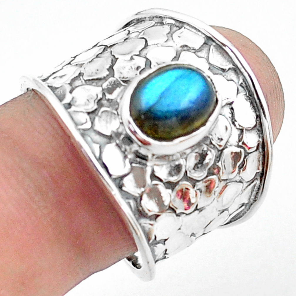 3.16cts natural blue labradorite oval 925 silver solitaire ring size 8.5 p74853