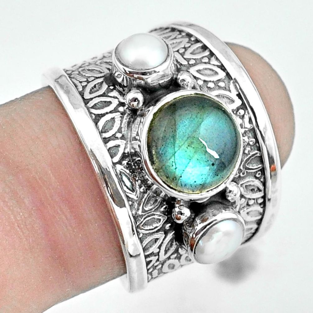 4.86cts natural blue labradorite pearl 925 sterling silver ring size 7 p68499