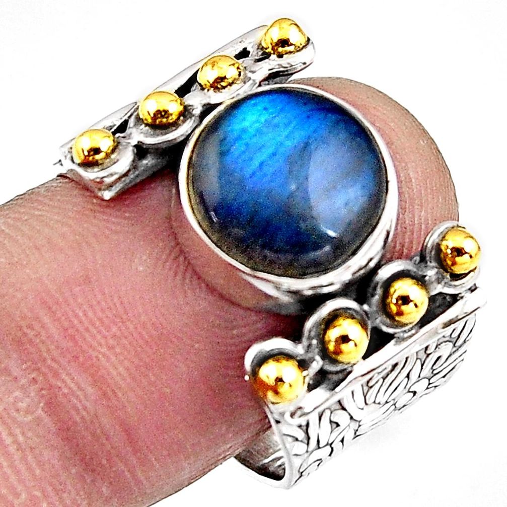 5.07cts natural blue labradorite silver 14k gold solitaire ring size 8 p91174