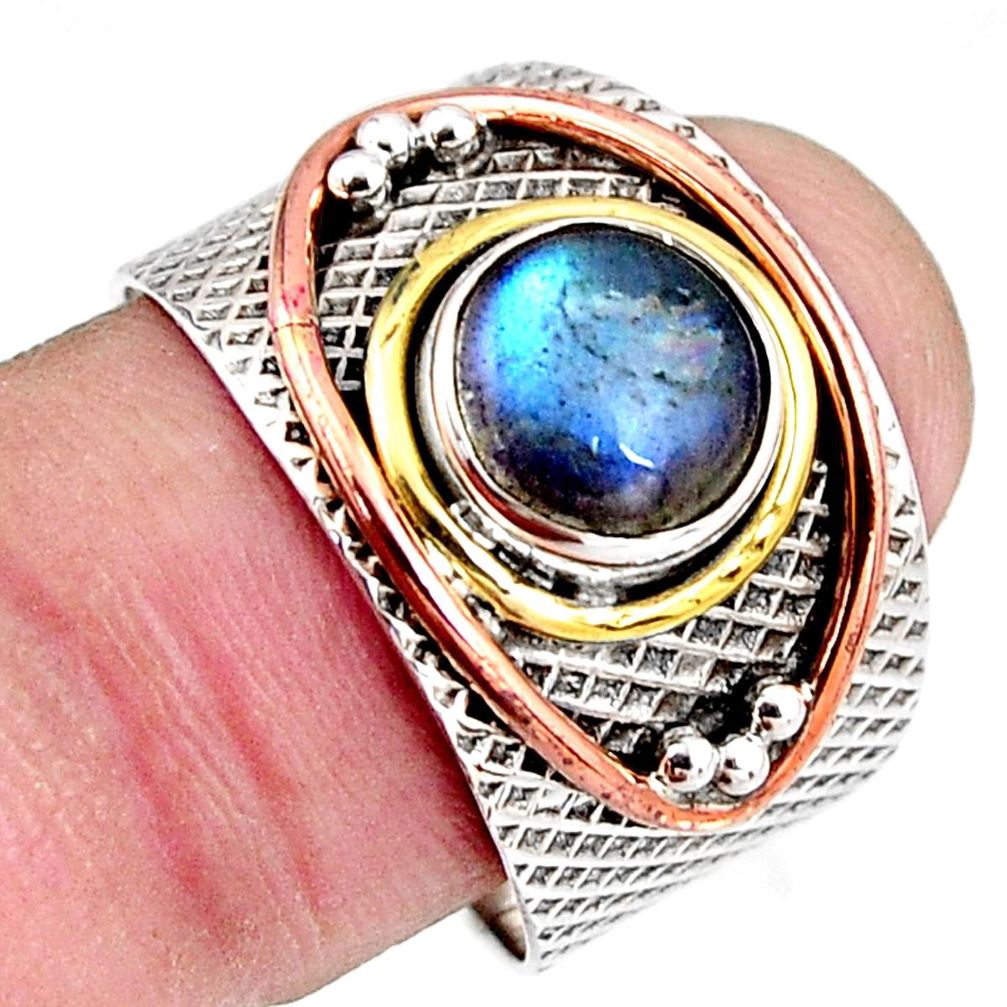 2.74cts natural blue labradorite silver 14k gold solitaire ring size 9 p92675