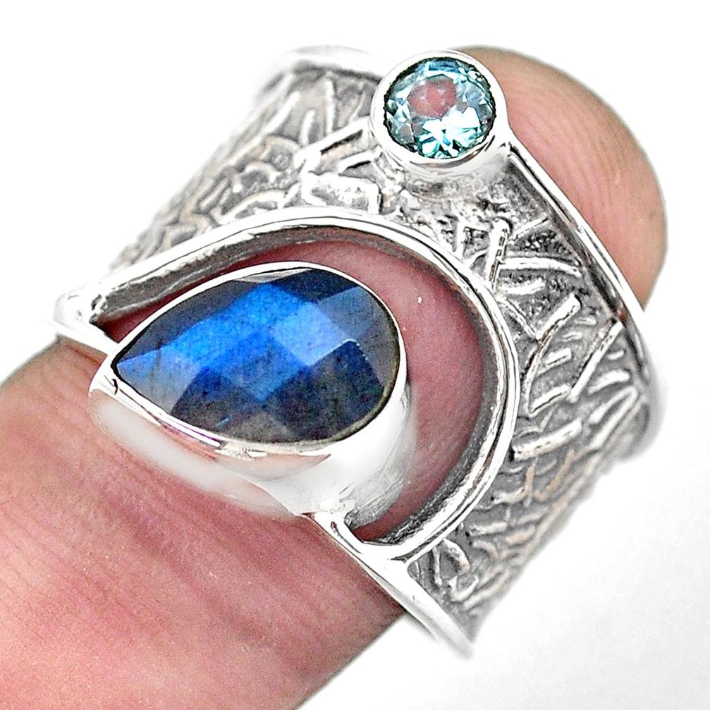 4.13cts natural blue labradorite topaz 925 sterling silver ring size 8 p55940