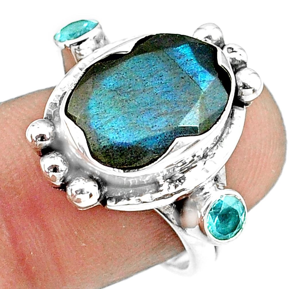 7.78cts natural blue labradorite topaz 925 sterling silver ring size 8 p79013