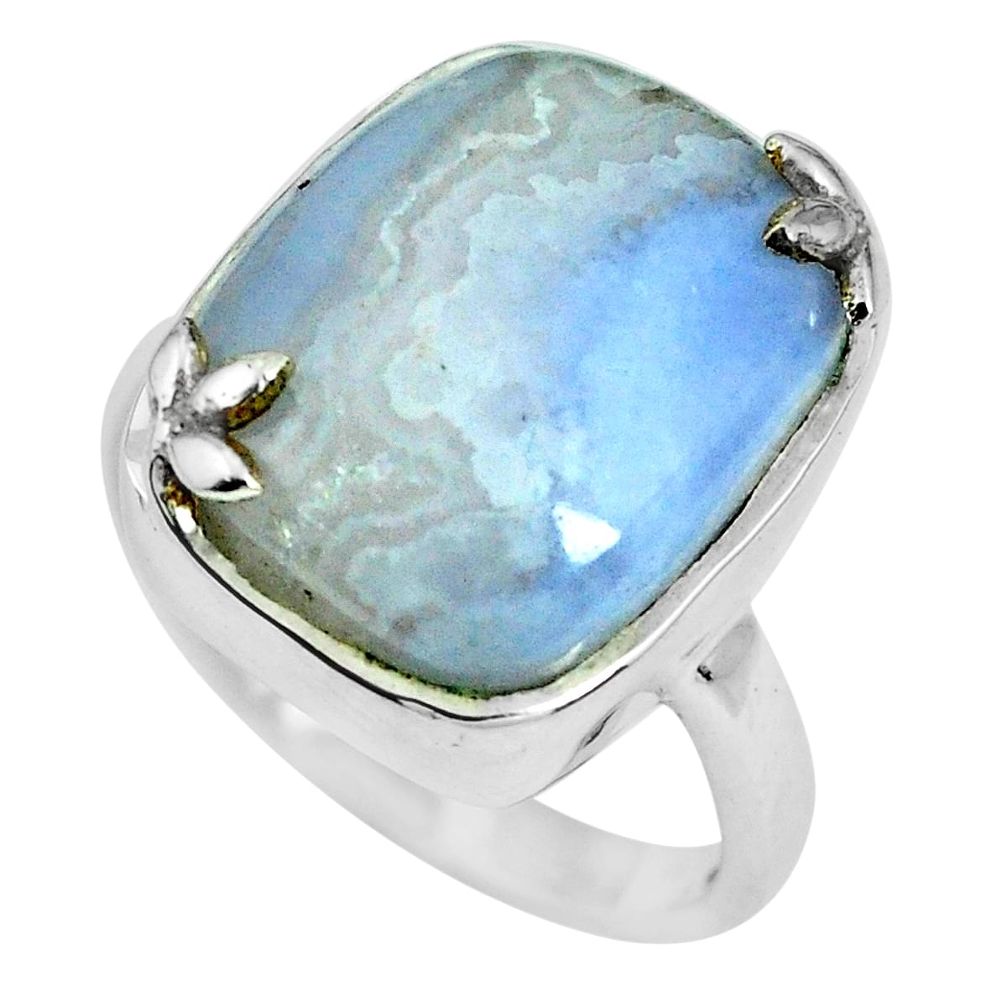 9.63cts natural blue lace agate 925 silver solitaire ring jewelry size 6 p69940