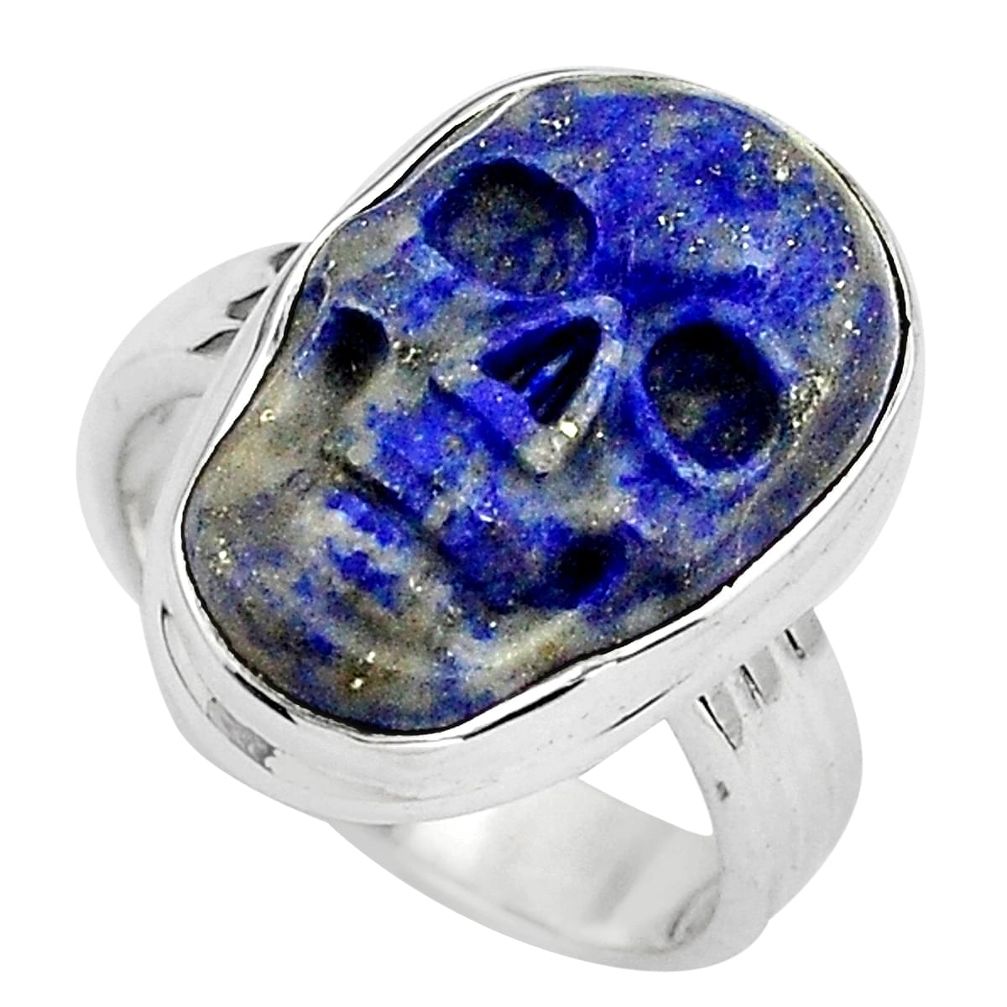 9.99cts natural blue lapis lazuli 925 silver skull solitaire ring size 6 p88272