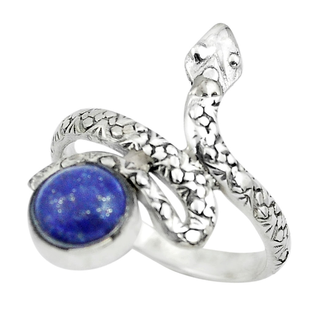3.52cts natural blue lapis lazuli 925 silver snake solitaire ring size 9 p62888