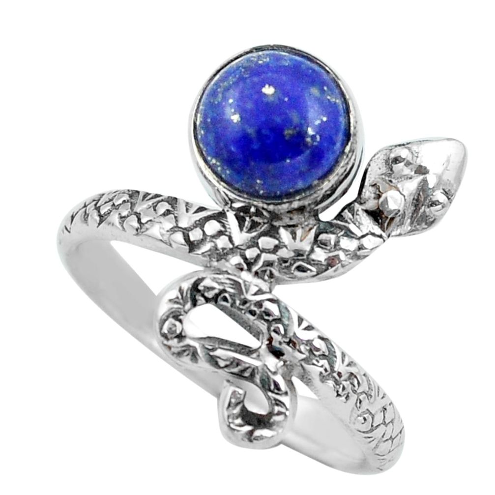 3.83cts natural blue lapis lazuli 925 silver snake solitaire ring size 9 p62912