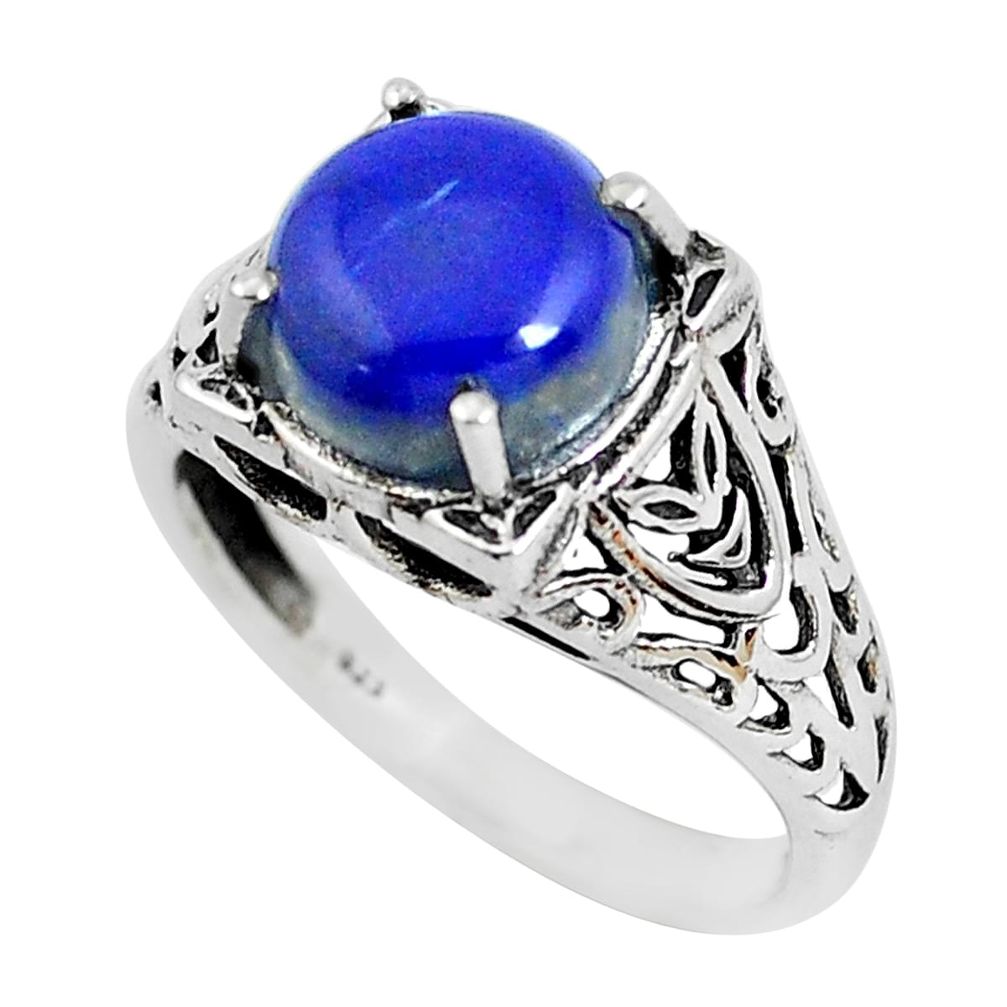 4.92cts natural blue lapis lazuli 925 silver solitaire ring size 8 d31290