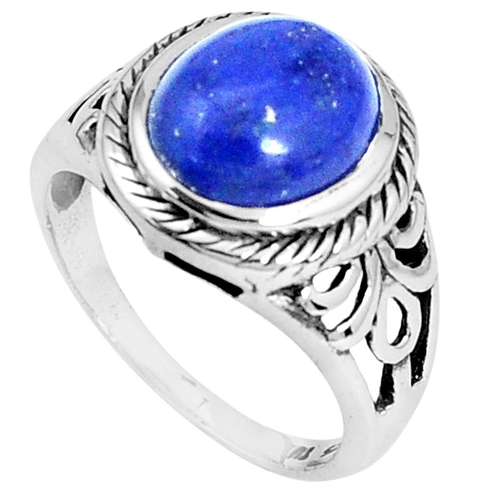 4.82cts natural blue lapis lazuli 925 silver solitaire ring size 7 p33166