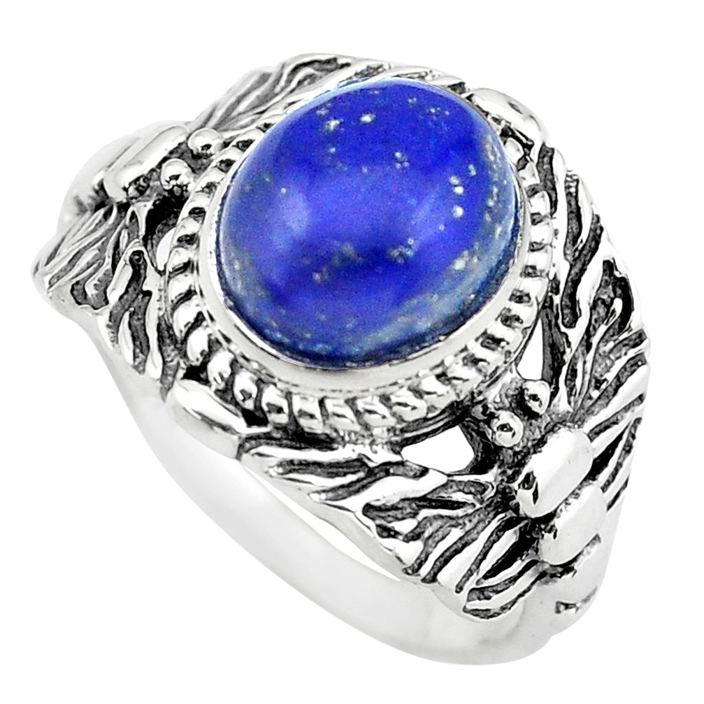 4.71cts natural blue lapis lazuli 925 silver solitaire ring size 8 p55793