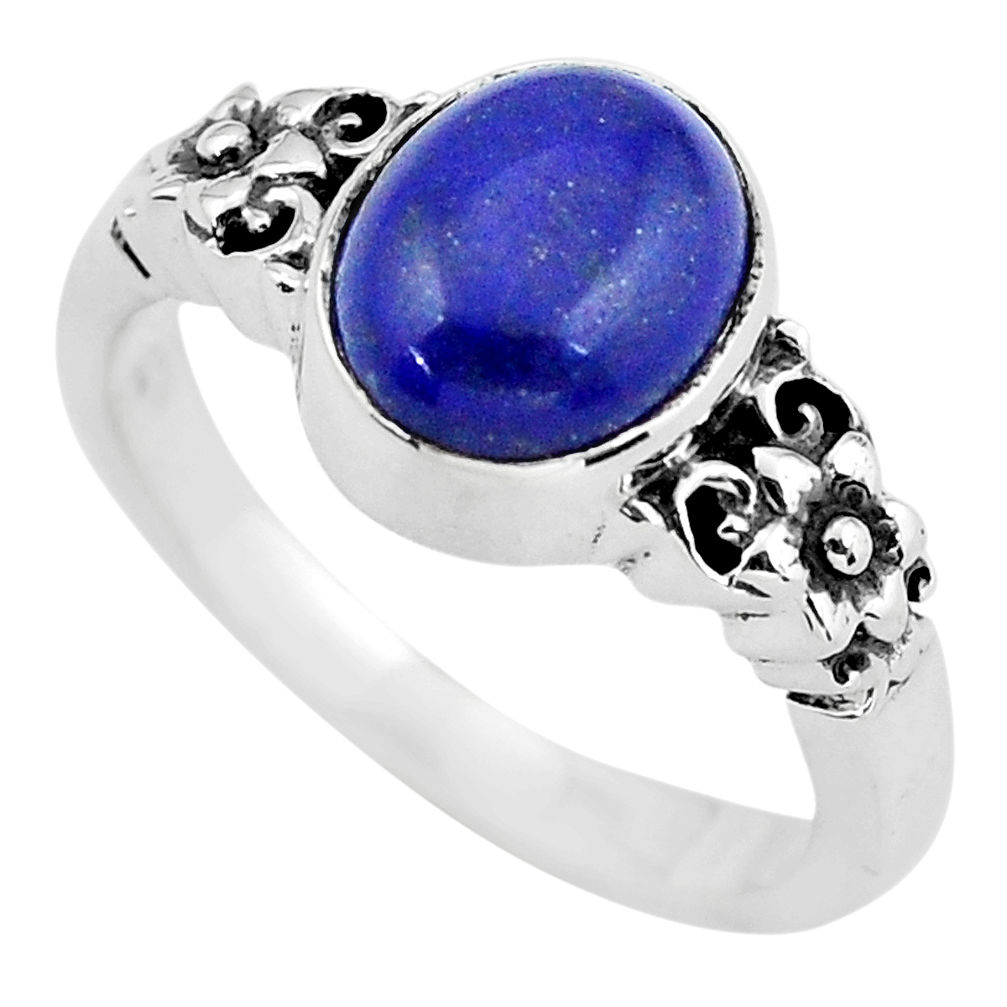 4.21cts natural blue lapis lazuli 925 silver solitaire ring size 8 p55807