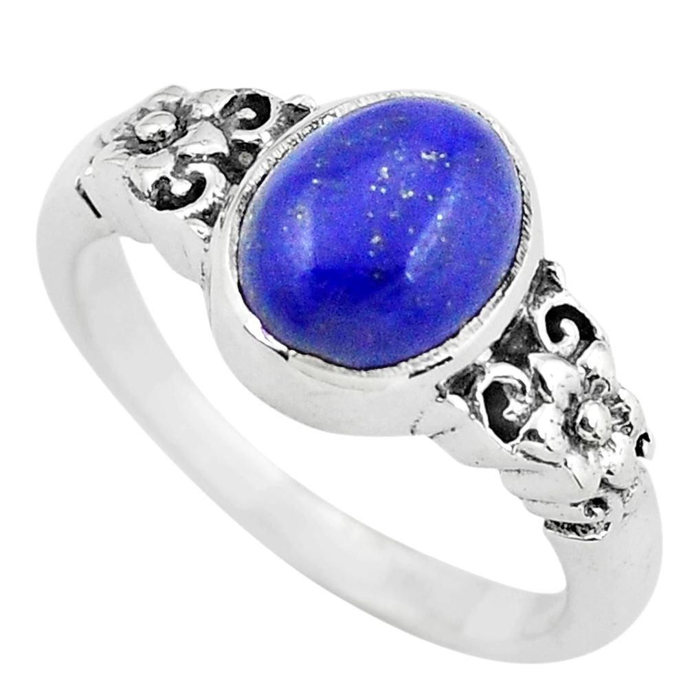 3.75cts natural blue lapis lazuli 925 silver solitaire ring size 8 p55809