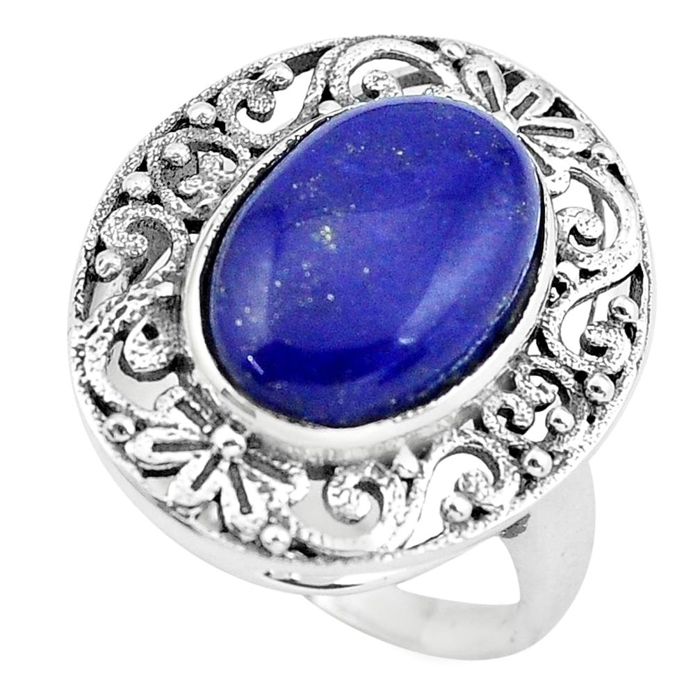 6.80cts natural blue lapis lazuli 925 silver solitaire ring size 8.5 p55888